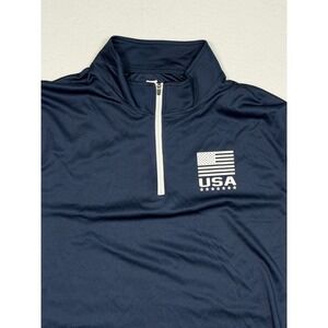 Striker Mens USA Flag Quarter Zip Pullover Navy Blue Athletic Shirt Large NWT